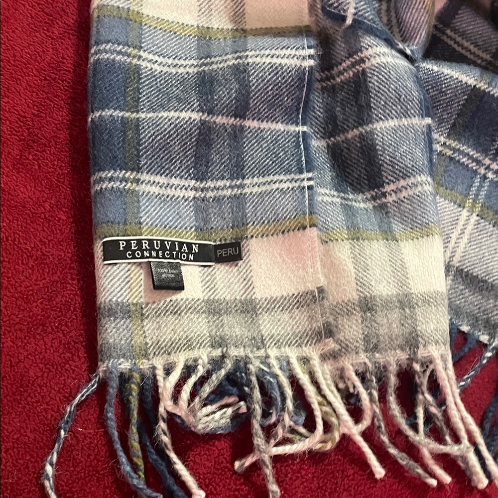 Peruvian Connection Blue and White Checkered Scarf
